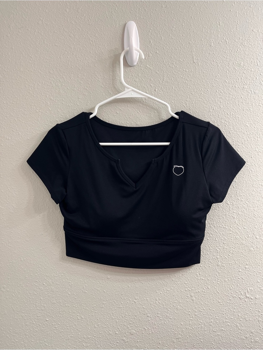 Black Short Sleeve Cropped Top with Subtle Heart Accent